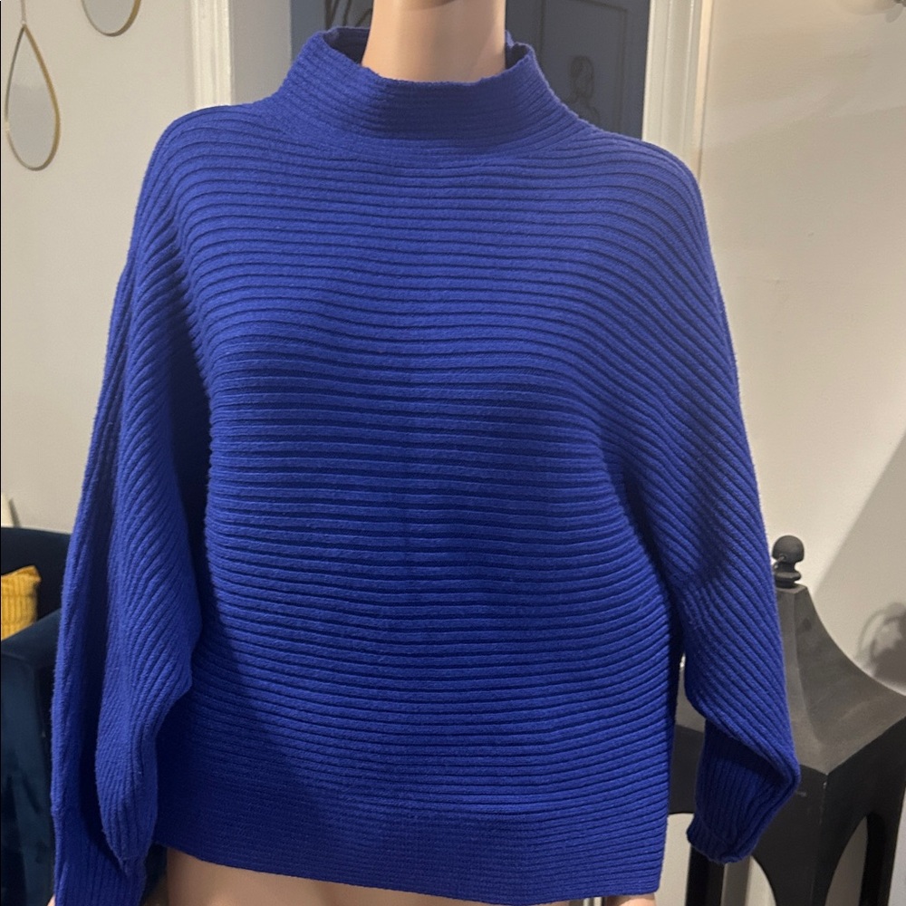 Anthropologie Cobalt Blue Ribbed Turtleneck Sweater